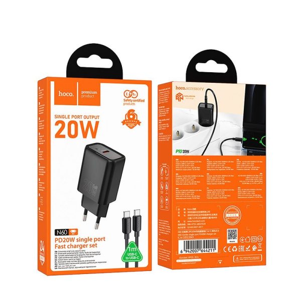 Hoco wall charger Type C + cable Type C to Lightning PD QC 20W N60 black - Image 5