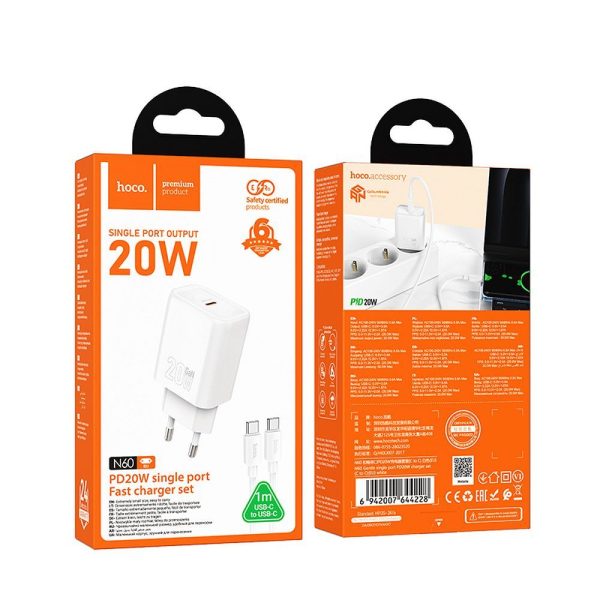 Hoco wall charger Type C + cable Type C to Lightning PD QC 20W N60 white - Image 5