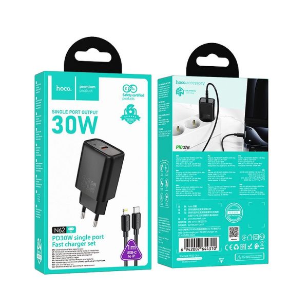 Hoco Wall Charger Type C + cable Type C to Lightning PD QC 30W N62 Black - Image 4