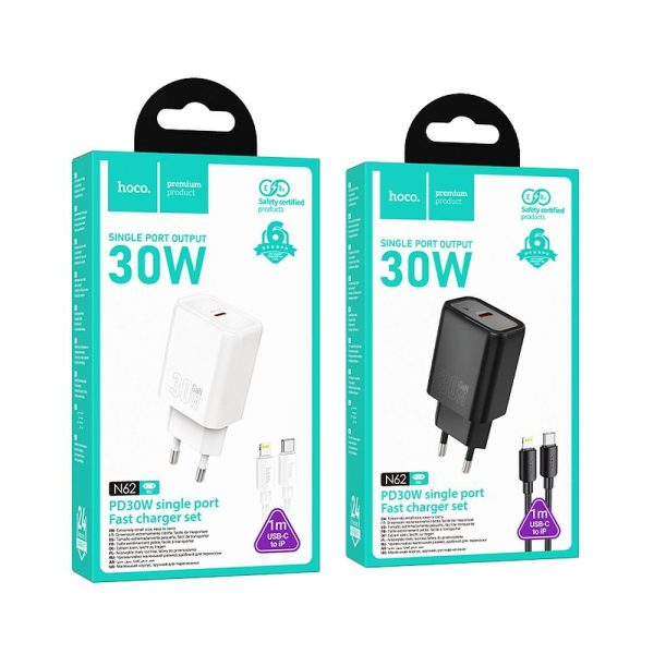 Hoco Wall Charger Type C + cable Type C to Lightning PD QC 30W N62 Black - Image 5