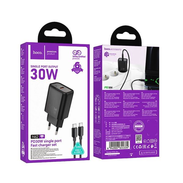 Hoco Wall Charger Type C + cable Type C to Type C PD QC 30W N62 Black - Image 4