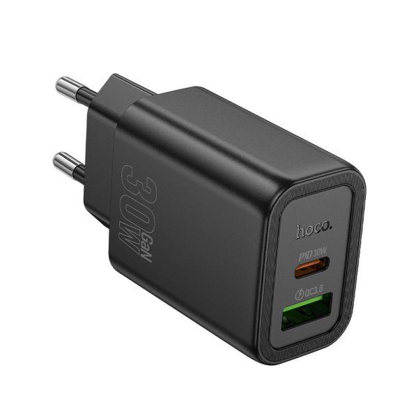 Hoco Wall Charger USB A + Type C PD QC3.0 3A 30W N63 Black - Image 2