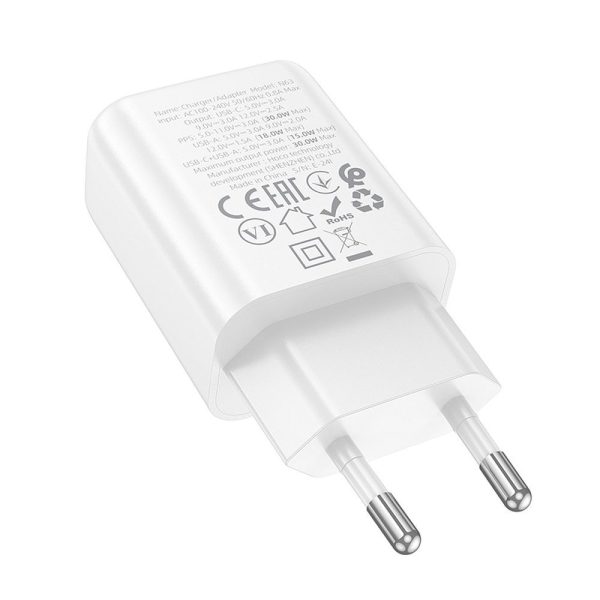 Hoco Wall Charger USB A + Type C PD QC3.0 3A 30W N63 White - Image 2