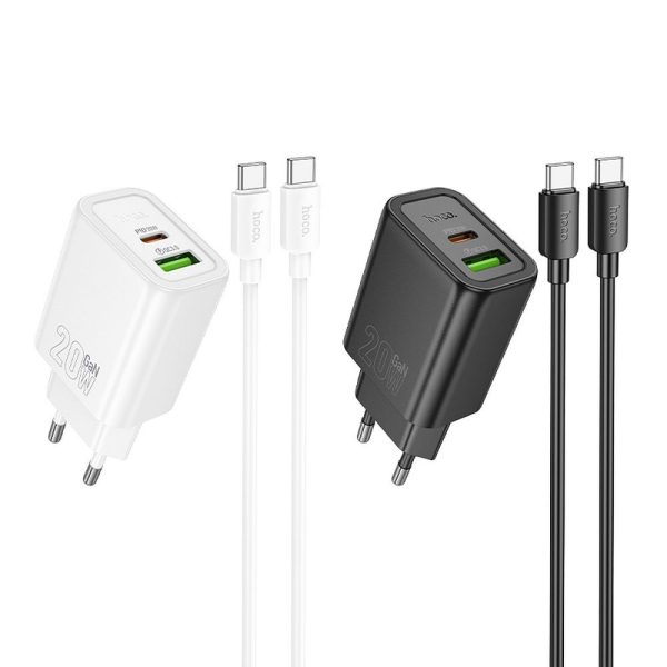 Hoco Wall Charger USB A + Type C + cable Type C to Lightning PD QC3.0 3A 20W N61 Black - Image 3