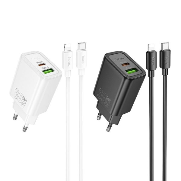 Hoco Wall Charger USB A + Type C + cable Type C to Lightning PD QC3.0 3A 30W N63 Black - Image 3