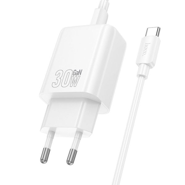 Hoco Wall Charger USB A + Type C + cable Type C to Type C PD QC3.0 3A 30W N63 White - Image 3