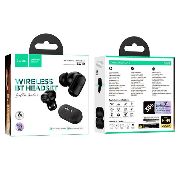 Hoco wireless earphone bluetooth TWS EQ19 midnight black - Image 5