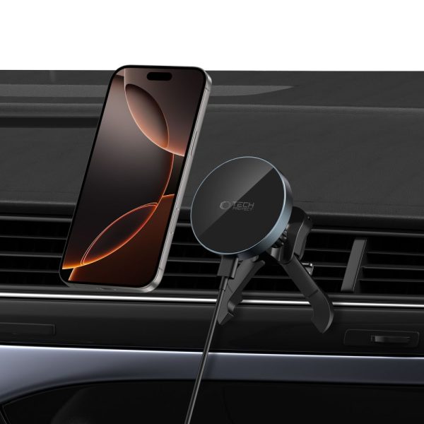 TECH-PROTECT MM15W-V5 MAGNETIC MAGSAFE STABLE VENT CAR MOUNT WIRELESS CHARGER 15W BLACK/BLACK - Image 9