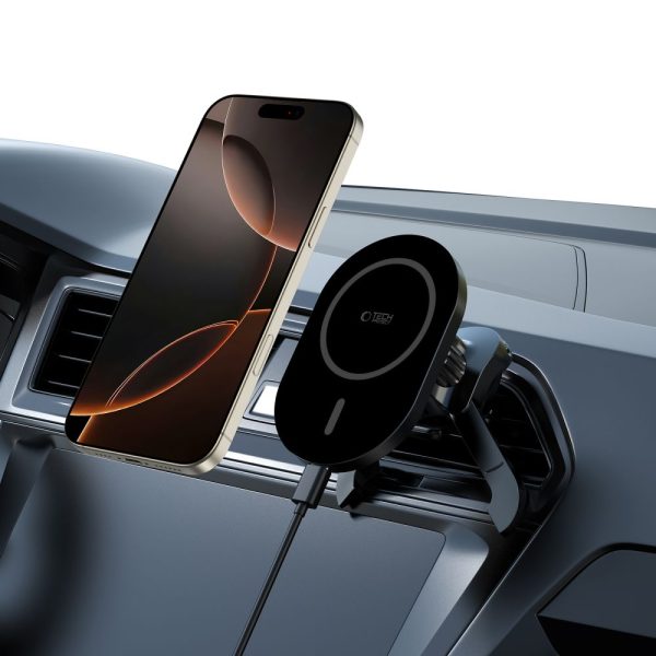 TECH-PROTECT MM15W-V6 MAGNETIC MAGSAFE STABLE VENT CAR MOUNT WIRELESS CHARGER 15W BLACK/BLACK - Image 7