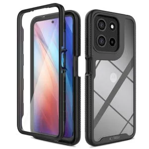 Μαύρη θωρακισμένη θήκη Tech-Protect Defense 360 μοιρών με ενσωματωμένη προστασία οθόνης για τη σειρά Motorola Moto G και E