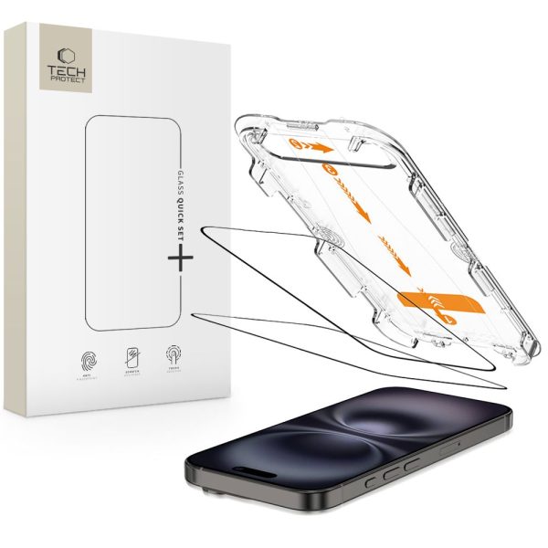 SZKŁO HARTOWANE TECH-PROTECT QUICK SET+ 2-PACK IPHONE 15 / 16 BLACK