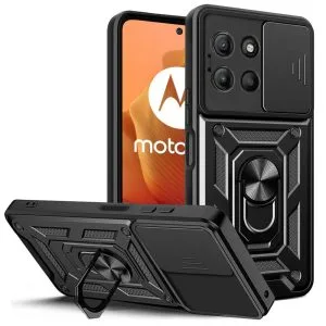 Μαύρη θωρακισμένη θήκη Tech-Protect Camshield Pro με συρόμενο κάλυμμα κάμερας και δακτύλιο στήριξης για Motorola Moto G15 και Moto G17