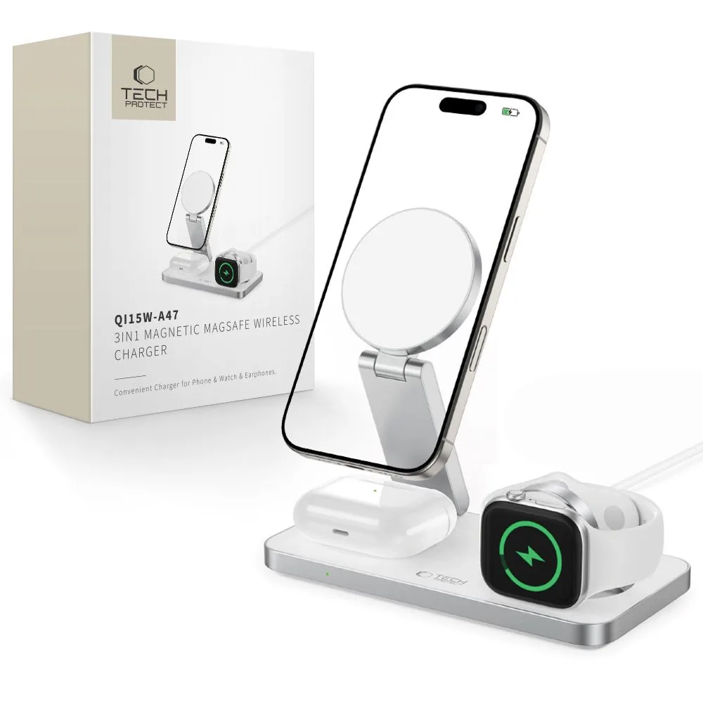 TECH-PROTECT QI15W-A47 3IN1 MAGNETIC MAGSAFE WIRELESS CHARGER WHITE