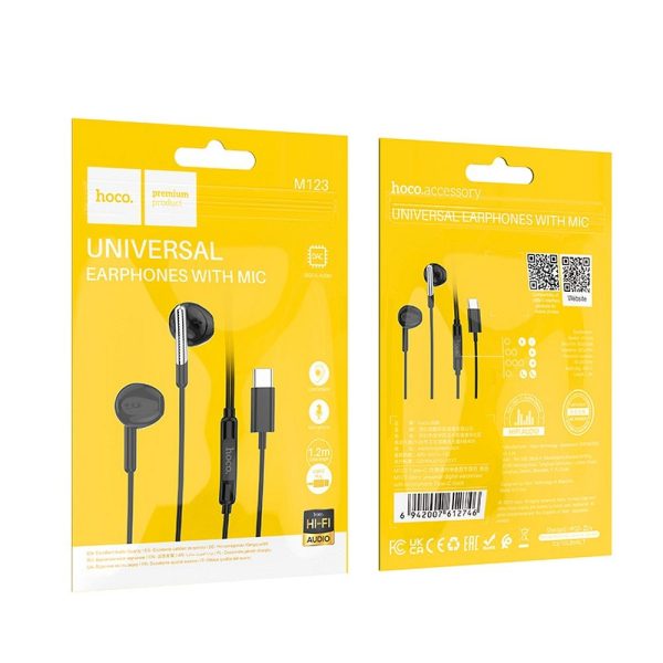 EOL HOCO wire earphones Type C with microphone M123 black - Image 6