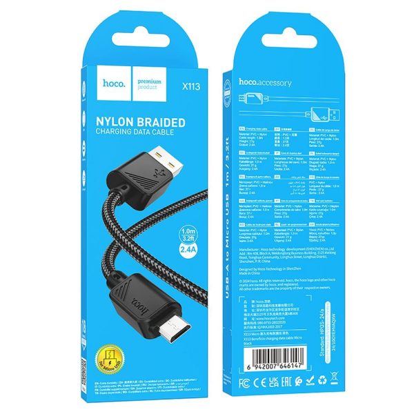 HOCO cable USB A to Micro USB 2,4A X113 1 m black - Image 4