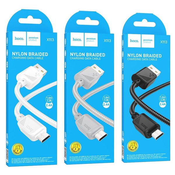 HOCO cable USB A to Micro USB 2,4A X113 1 m black - Image 5