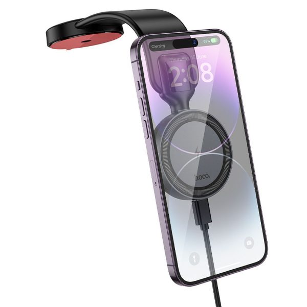 HOCO car holder with wireless charging for center console compatible with MagSafe 15W HW29 black metal gray - Image 2