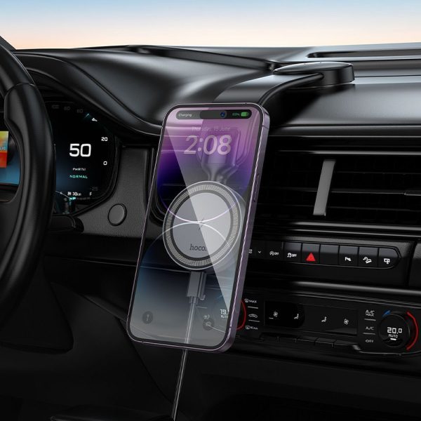 HOCO car holder with wireless charging for center console compatible with MagSafe 15W HW29 black metal gray - Image 7