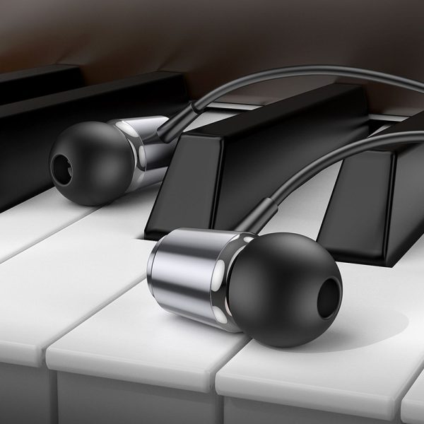 HOCO wire earphones Jack 3,5 mm with microphone M108 metal gray - Image 4