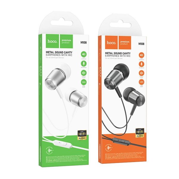 HOCO wire earphones Jack 3,5 mm with microphone M108 metal gray - Image 6