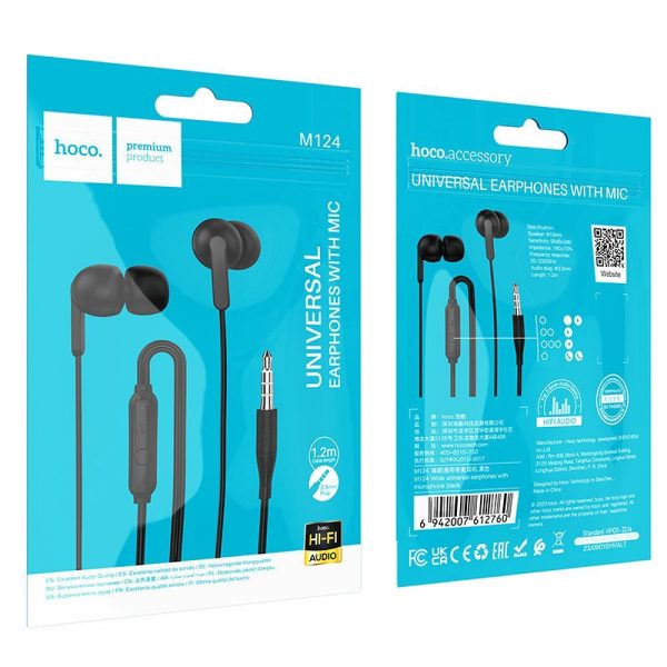 HOCO wire earphones Jack 3,5 mm with microphone M124 white - Image 6