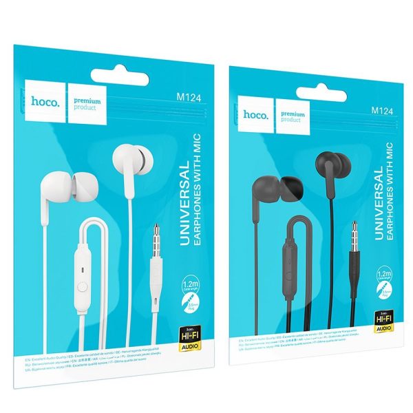HOCO wire earphones Jack 3,5 mm with microphone M124 white - Image 7
