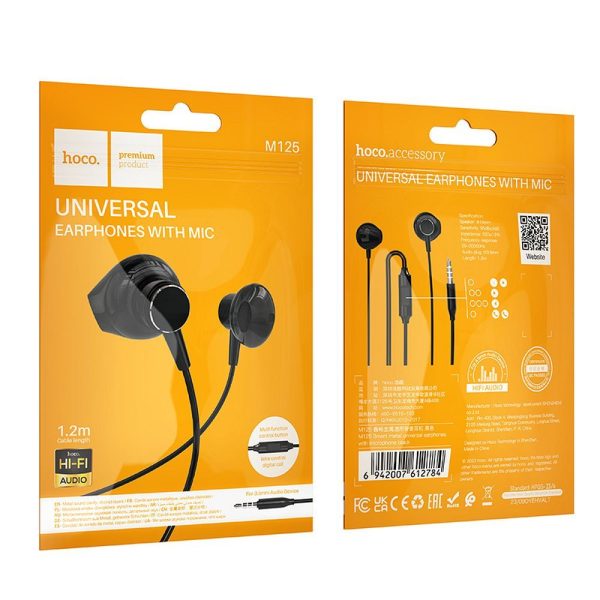 HOCO wire earphones Jack 3,5 mm with microphone M125 black - Image 5