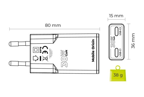 Mobile Origin GaN 30W Slim Charger MO18 - Dual USB-C (MO-GAN30W-MO18) - Image 8