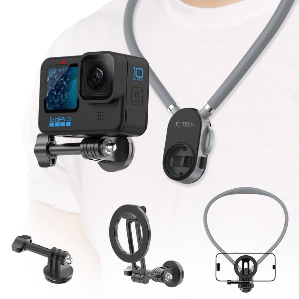 TECH-PROTECT AC200 MAGNETIC MAGSAFE & GOPRO & DJI NECK HOLDER CRAYON GREY - Image 4