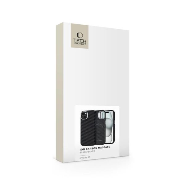TECH-PROTECT ION CARBON MAGSAFE-APPLE IPHONE 15 BLACK/SILVER - Image 5