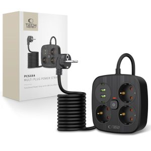 TECH-PROTECT PCS3X4 POWER STRIP 2 USB & 2 TYPE-C & 3 SOCKET 200CM BLACK
