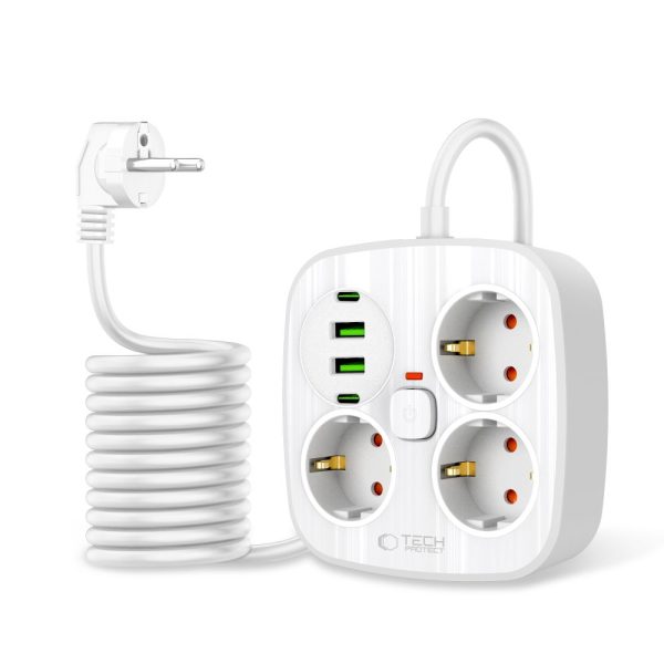 TECH-PROTECT PCS3X4 POWER STRIP 2 USB & 2 TYPE-C & 3 SOCKET 200CM WHITE - Image 2