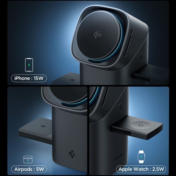 SPIGEN ESSENTIAL EF223MS 3IN1 QI2 ROTARY MAGNETIC MAGSAFE WIRELESS CHARGER BLACK (8800283303773-ACH09542) - Image 5