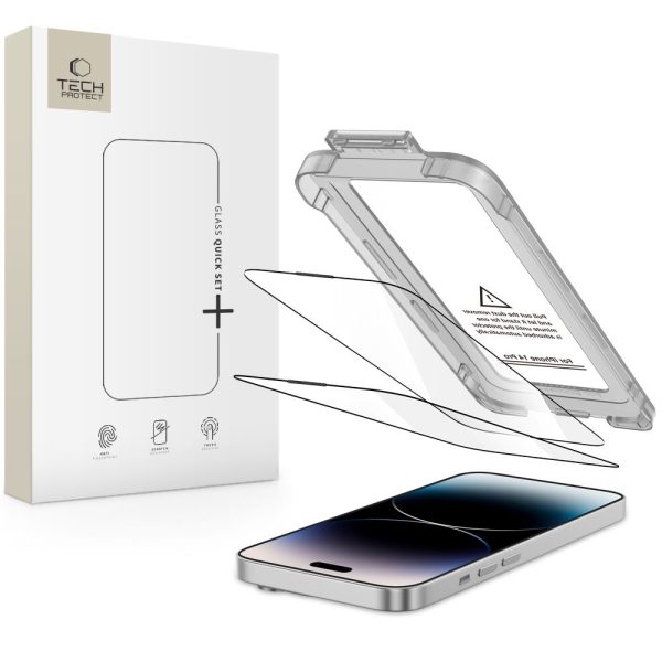 SZKŁO HARTOWANE TECH-PROTECT QUICK SET+ 2-PACK IPHONE 14 PRO BLACK