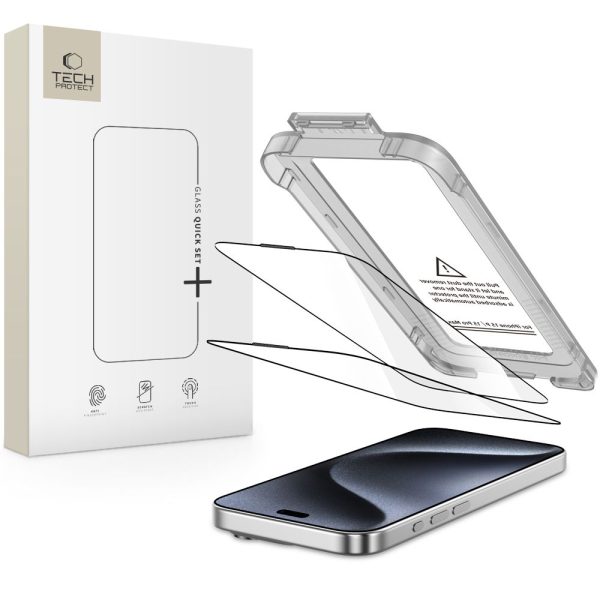SZKŁO HARTOWANE TECH-PROTECT QUICK SET+ 2-PACK IPHONE 15 PRO MAX BLACK