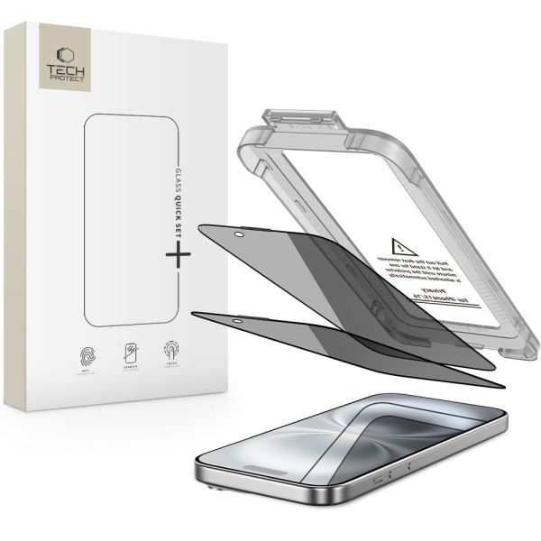 SZKŁO PRYWATYZUJĄCE TECH-PROTECT QUICK SET SPY+ 2-PACK IPHONE 15 / 16 PRIVACY