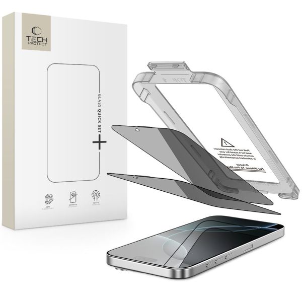 SZKŁO PRYWATYZUJĄCE TECH-PROTECT QUICK SET SPY+ 2-PACK IPHONE 16 PRO PRIVACY