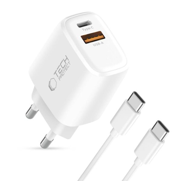 TECH-PROTECT NCA20 2-PORT NETWORK CHARGER PD 20W / QC3.0 + TYPE-C CABLE WHITE - Image 2