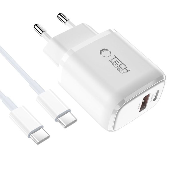 TECH-PROTECT NCA20 2-PORT NETWORK CHARGER PD 20W / QC3.0 + TYPE-C CABLE WHITE - Image 3