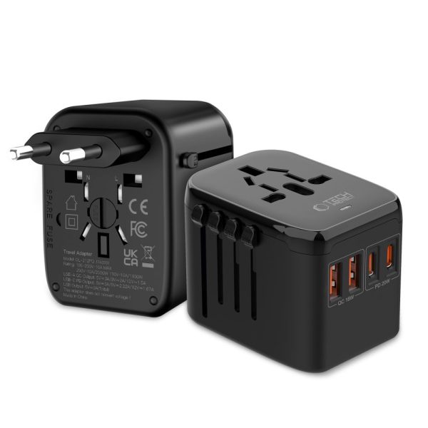 TECH-PROTECT TA200 TRAVEL ADAPTER EU/UK/US/AU BLACK - Image 2