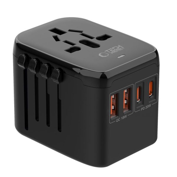TECH-PROTECT TA200 TRAVEL ADAPTER EU/UK/US/AU BLACK - Image 3