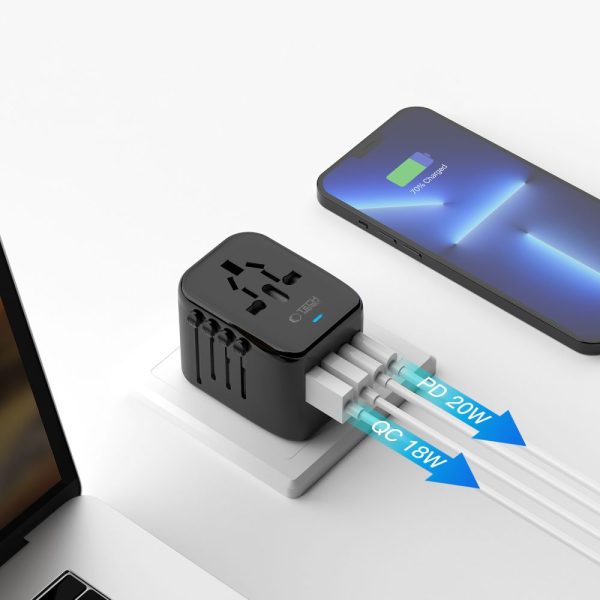 TECH-PROTECT TA200 TRAVEL ADAPTER EU/UK/US/AU BLACK - Image 4