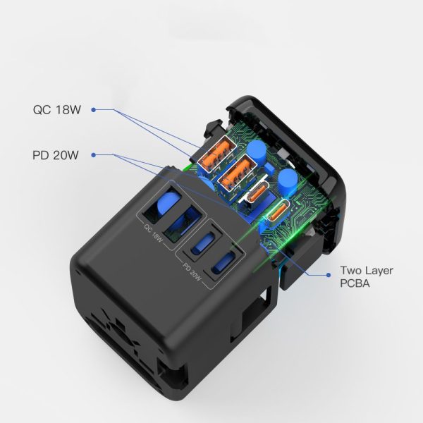 TECH-PROTECT TA200 TRAVEL ADAPTER EU/UK/US/AU BLACK - Image 8