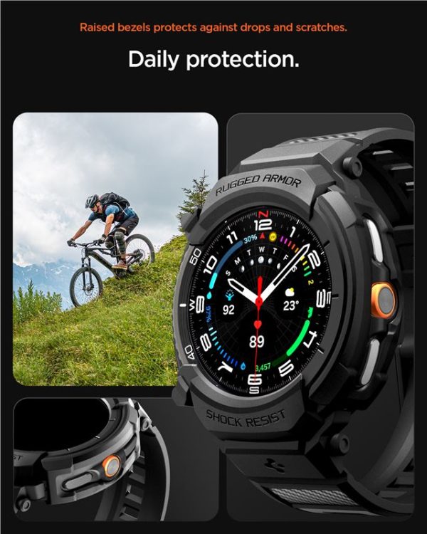 Spigen Rugged Armor Pro Matte Black-Samsung Galaxy Watch 8 Classic (46mm) (ACS10013) - Image 7