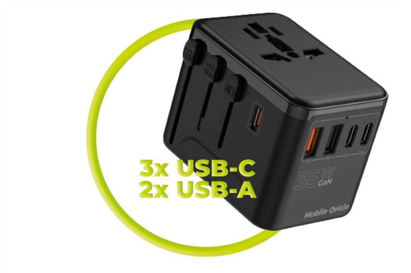 Mobile Origin GaN 35W Travel Adapter PW4 EU/UK/US/AUS 3x USB-C + 2x USB-A  (MO-TRA35-PW4) - Image 3