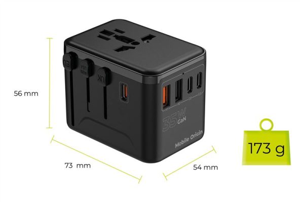 Mobile Origin GaN 35W Travel Adapter PW4 EU/UK/US/AUS 3x USB-C + 2x USB-A  (MO-TRA35-PW4) - Image 4