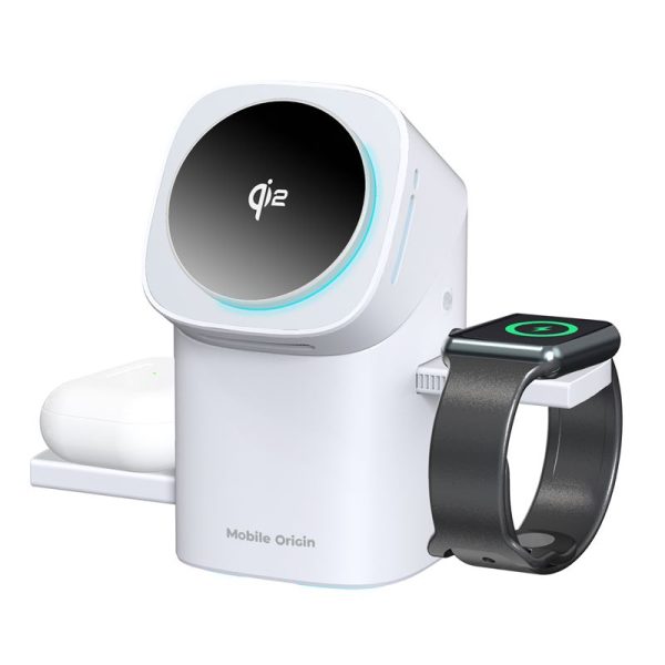 Mobile Origin 3in1 Wireless Charging Qi2 Station PW11 white (WCHS-PW11-WHT) - Image 7