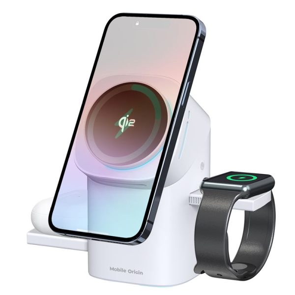 Mobile Origin 3in1 Wireless Charging Qi2 Station PW11 white (WCHS-PW11-WHT) - Image 8