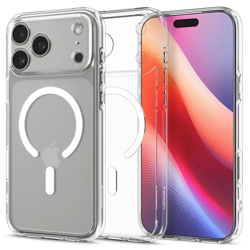Διάφανη θήκη Spigen Ultra Hybrid Mag με λευκό μαγνητικό δακτύλιο MagSafe και ανθεκτικό Bumper για το Apple iPhone 17 Pro
