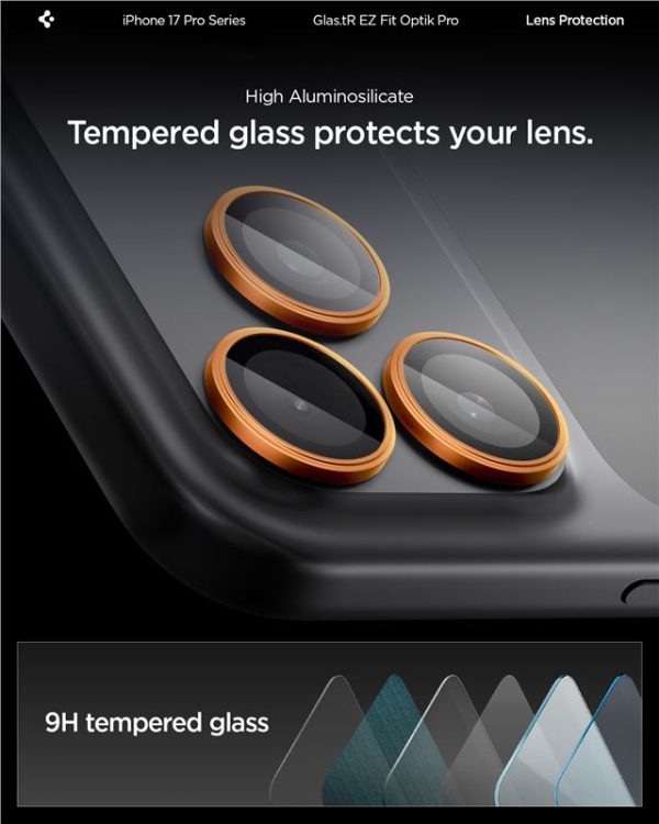 Spigen Glass tR EZ Fit Optik Pro 2 Pack Orange-Apple iPhone 17 Pro/17 Pro Max/16 Pro/16 Pro Max/15 Pro/15 Pro Max/14 Pro/14 Pro Max (AGL10123) - Image 4